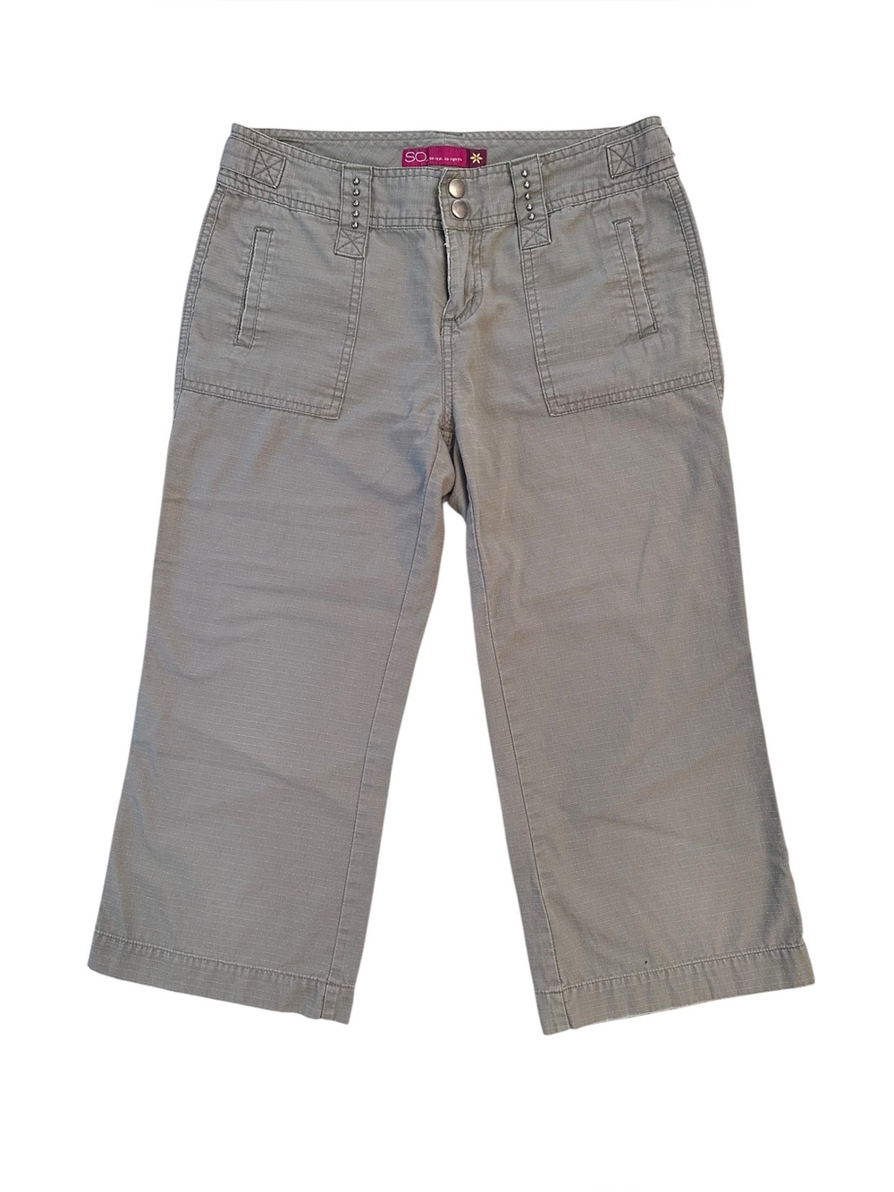 Vintage Y2K SO brand low rise utility capris gray green size 2